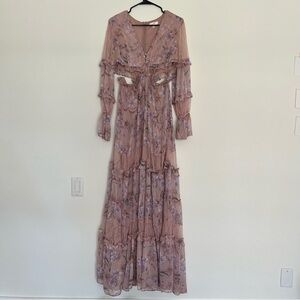 Rosevelvet Floral Lavender Lace Maxi Cut Out Dress